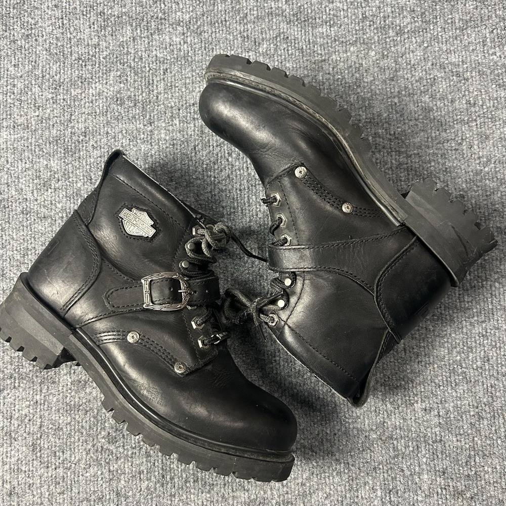 Harley-Davidson Boots Womens Size 9 Black Leather Ankle Lace Up Biker 81024